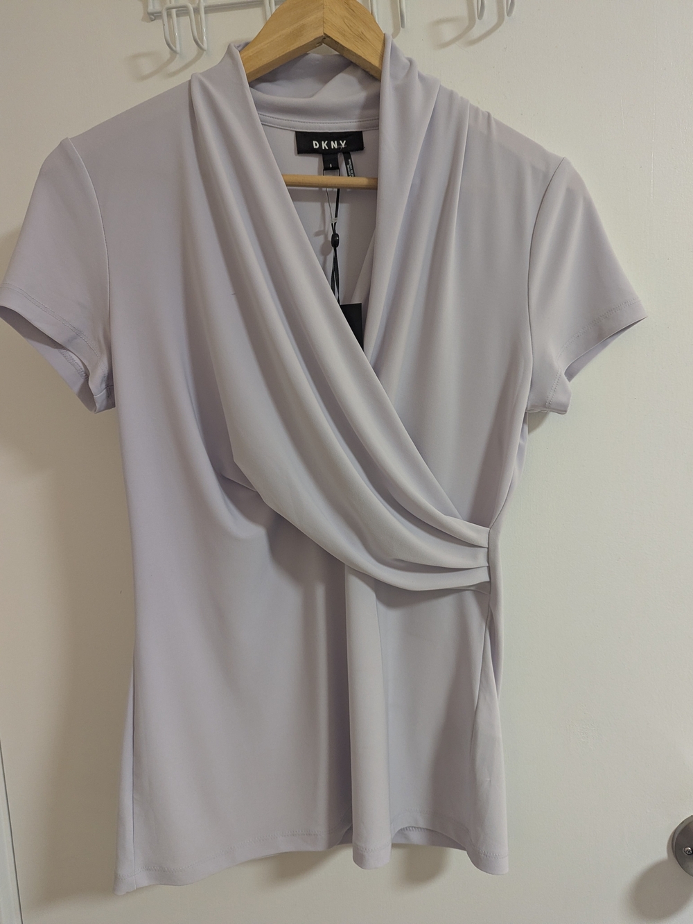 DKNY Women's Light Gray Draped Wrap-Front Top